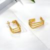 IMI Titanium Steel Geometric Earrings for Women - Three-Layer Square Hollow Design with European and American Style (Model YE300)