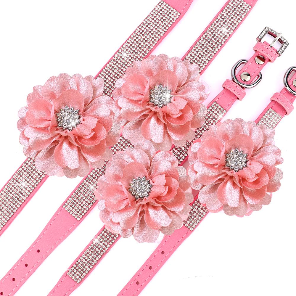 Zgardă Roz Pentru Câine Bling Stras Zgărzi Pentru Animale de Companie Sclipici Stras Cățeluș Pisică Colier Cu Floare Modă Cristal Chihuahua