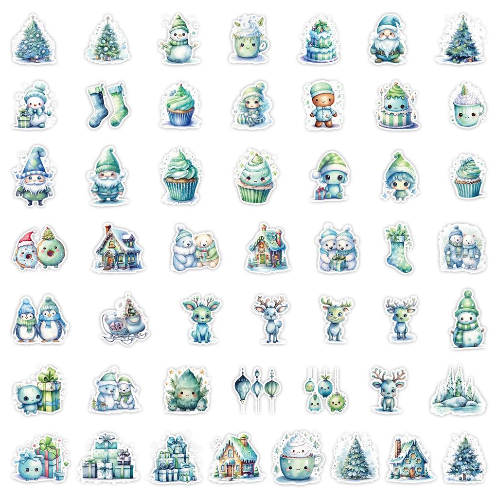 50 Green Christmas Doodle Stickers Car Mobile Phone Skateboard Decoration Stickers Waterproof Creative Hand Note Stickers