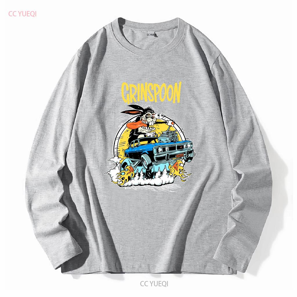 Grinspoon T Shirt Medium long sleeves vintage Washed Soft Comfortable homme graphic fashion Top For Everyday Wear Slightly