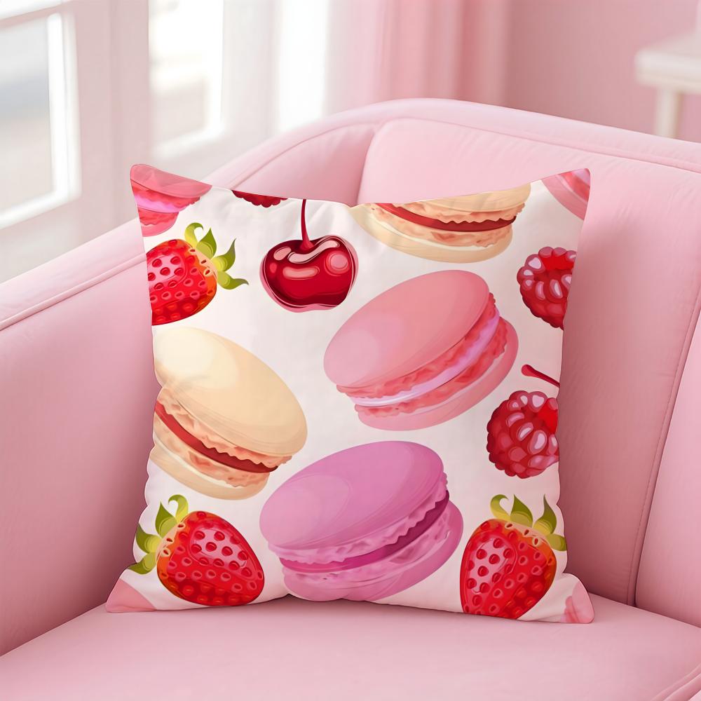 Sweet Macaron Girly Food Cushion Cover Pillowcase Short Plush Invisible Zipper Room Sofa Cushion Cover