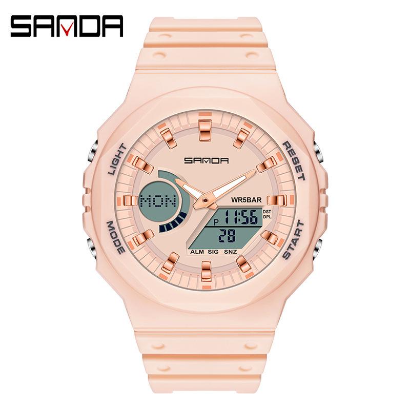Sandafeng Student Simple Dual Display Synchronous Movement Electronic Watch Waterproof Multi-Function
