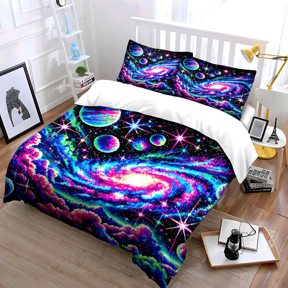 Galaxy-Themed Three-Piece Decor Set Soft Comfortable Duvet Cover Bedding Set Included 1*Duvet Cover & 2*Pillowcases, Gift