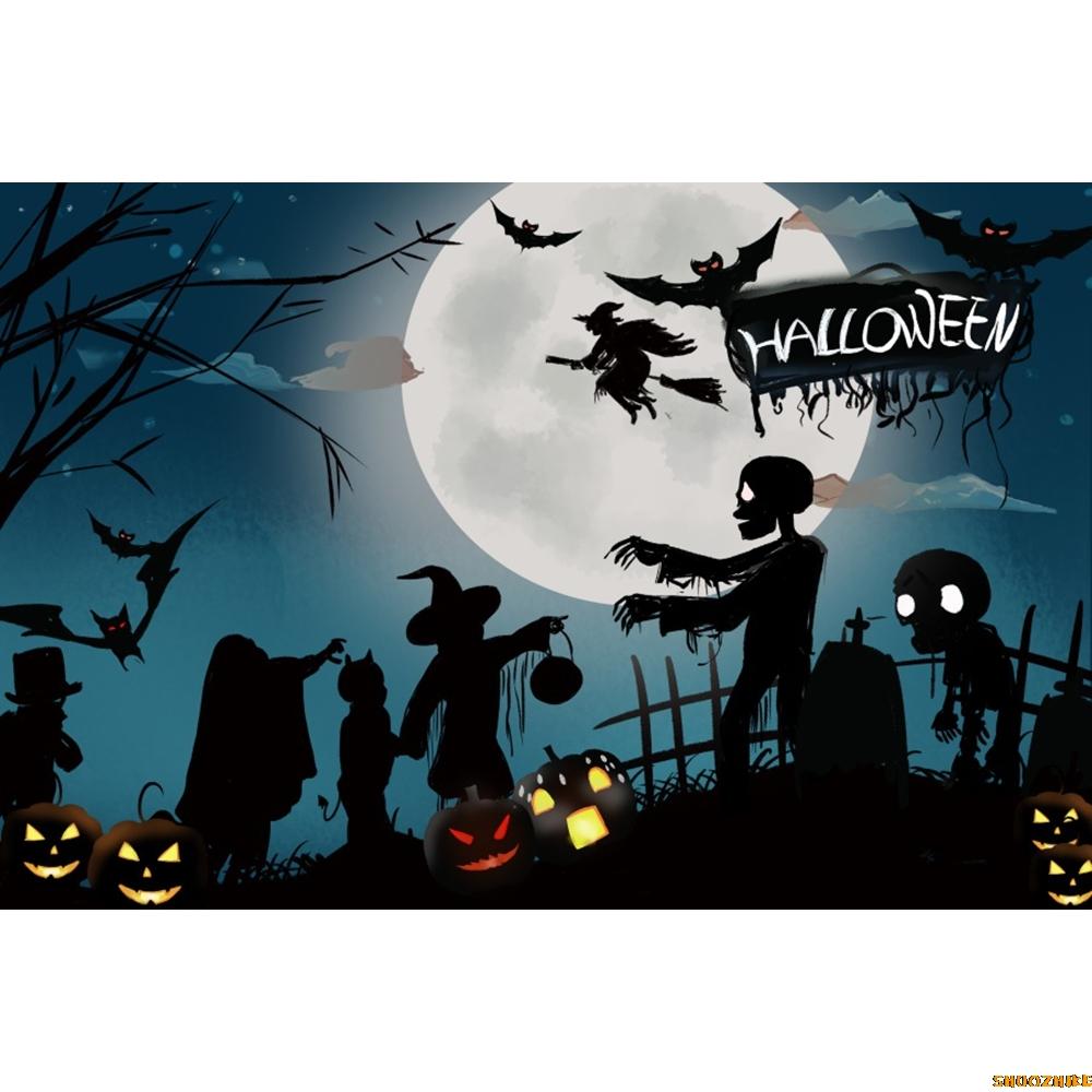 1pc Dark Halloween Party Backdrop Moon Gothic Castle Pumpkin Ghost Durable Dustproof Banner for Halloween Theme Party Decoration