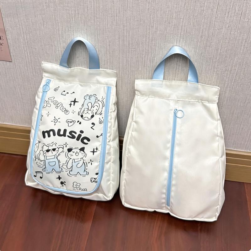 Cute Cartoon Print Waterproof Shoe Bag,Foldable Travel Shoe Organizer with Top Handle синий