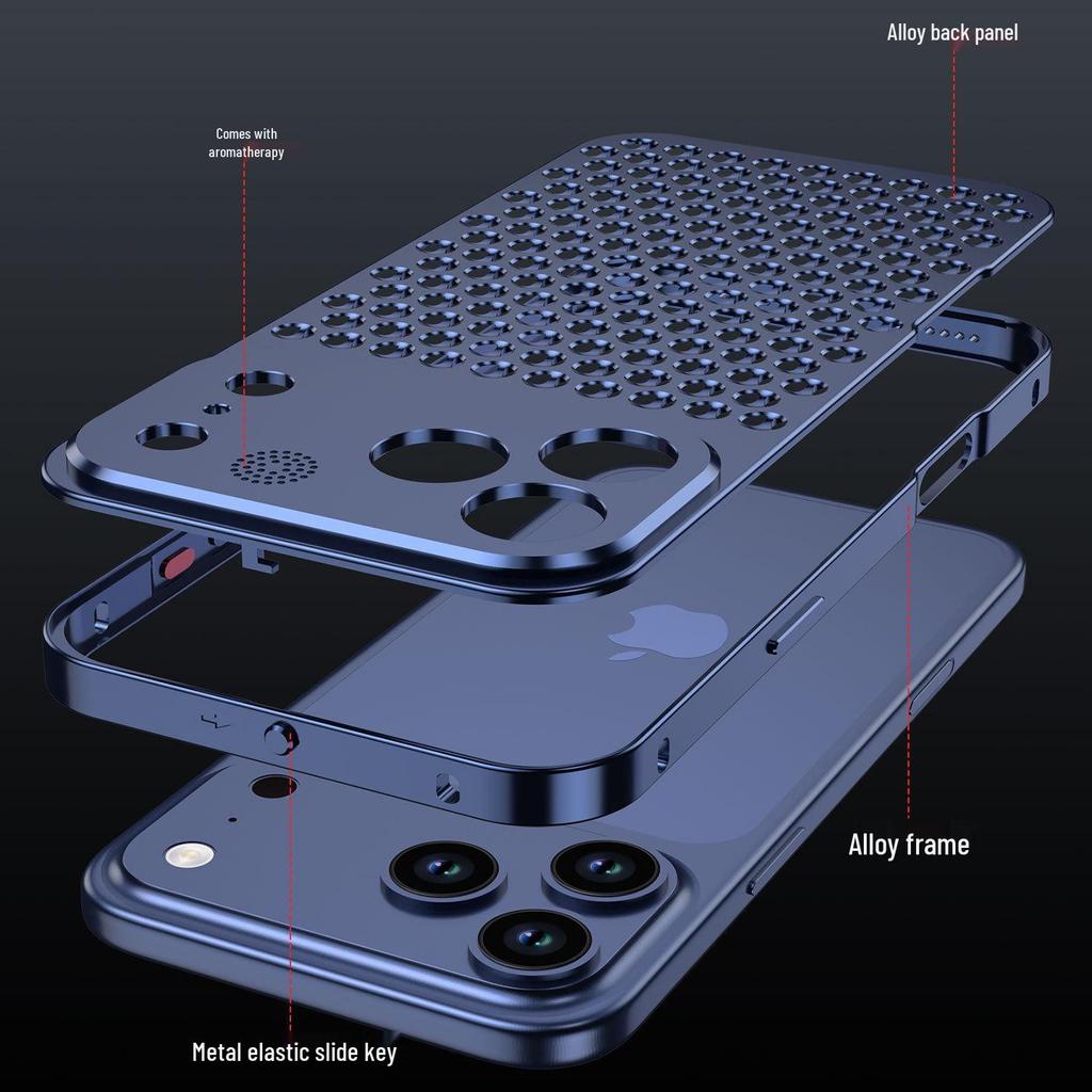 Compatible Aluminum Alloy Heat Dissipation Spring Buckle Case for iPhone 17 Pro - Metallic Anti-Drop Protection.