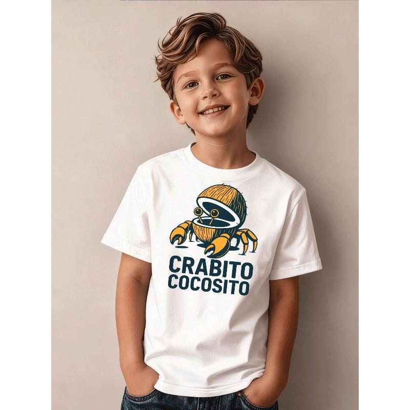 Boys Crew Neck Short Sleeve T-Shirt with Coconut Crab Print 110