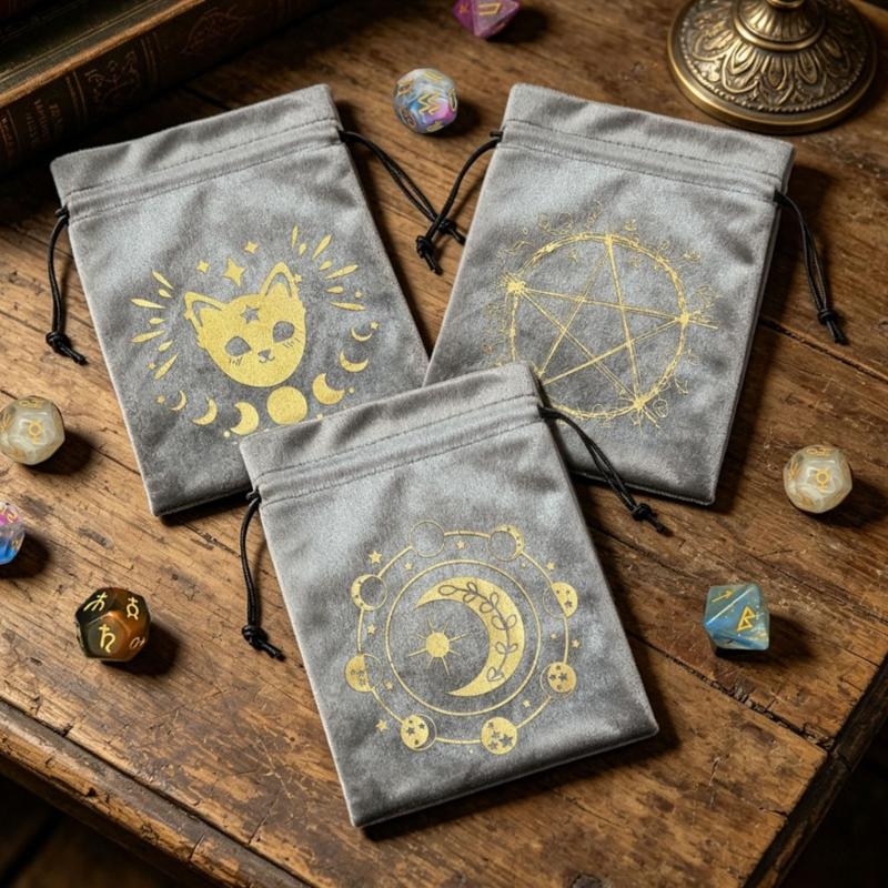 Velvets Tarots Card Storage Bag With Elegant Silk Screen Print Jewelry Pouches for Safe Storage And Stylish Carry