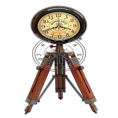 Antique Brass 45.72cm Wooden Table Clock Adjustable Tripod Stand