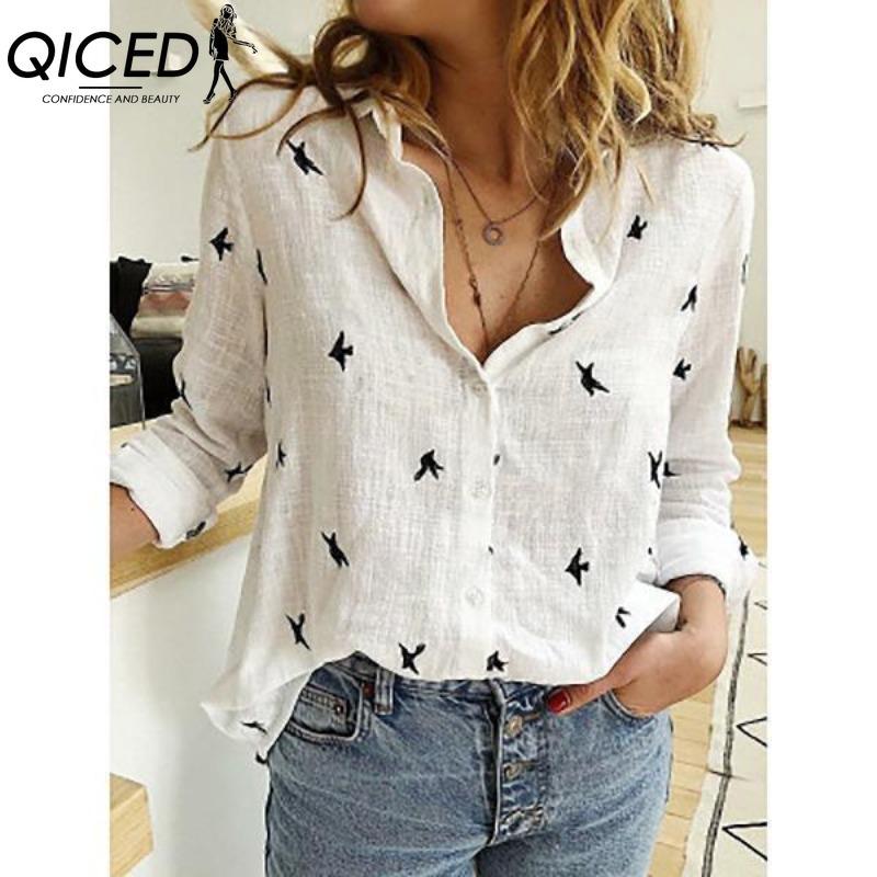 

QICED Women s Fashion Casual Spring Autumn Long Sleeve POLO Neck Blouses & Shirts S