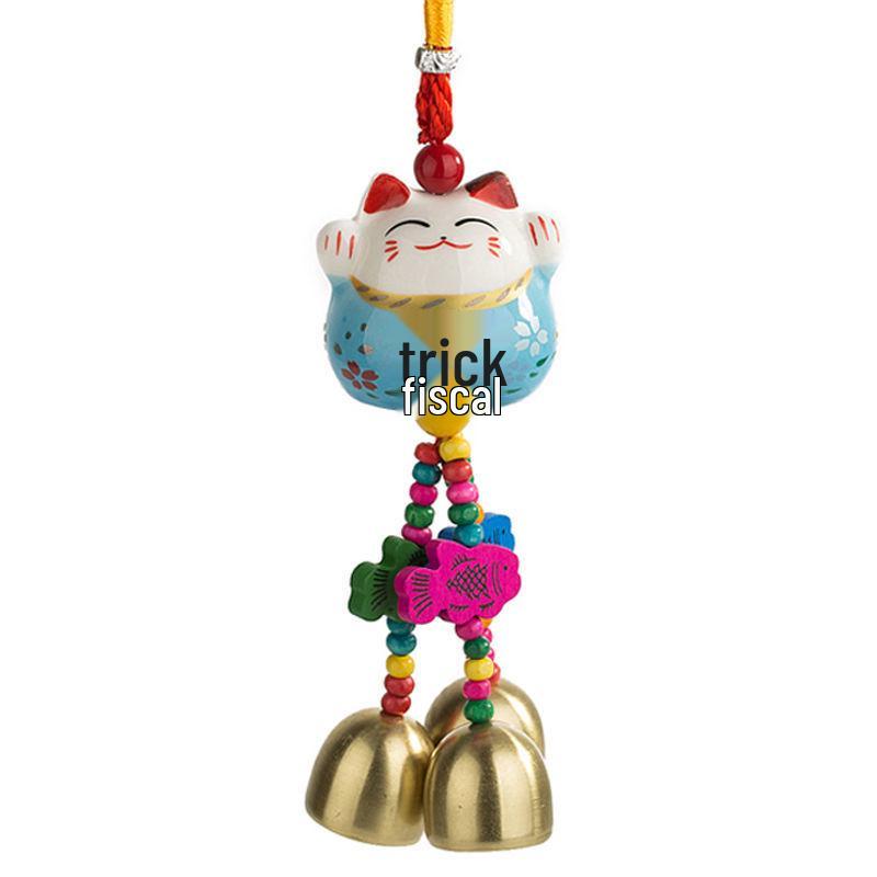 Cat Ceramic Wind Chime Doorbell Pendant - Small Hanging Ornament for Doors or Shop Openings