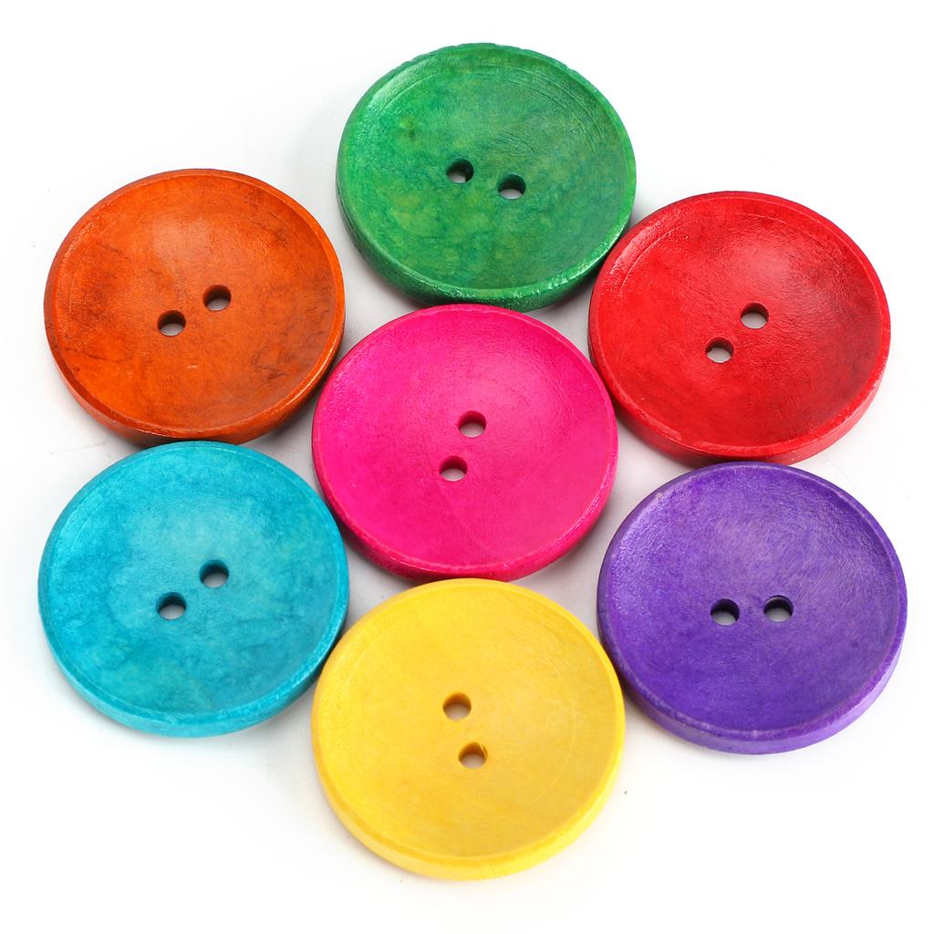 150Pcs Sewing Button Wooden Bowl Shape 2 Holes Multicolor DIY Clothing Crafts Supplies 30mm Dia