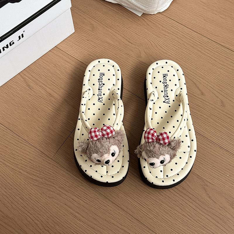 Cute cartoon Shirley Mei flip-flops women's summer new wear fashionable versatile non-slip pinch foot flat bottom sandals tide