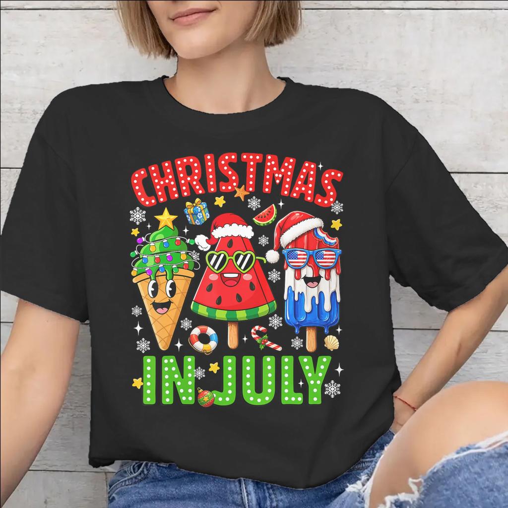 Unisex WoUnisex Graphic Printing Christmas In July Vacation T Shirt Tee Pure Cotton Tshirts Clothes