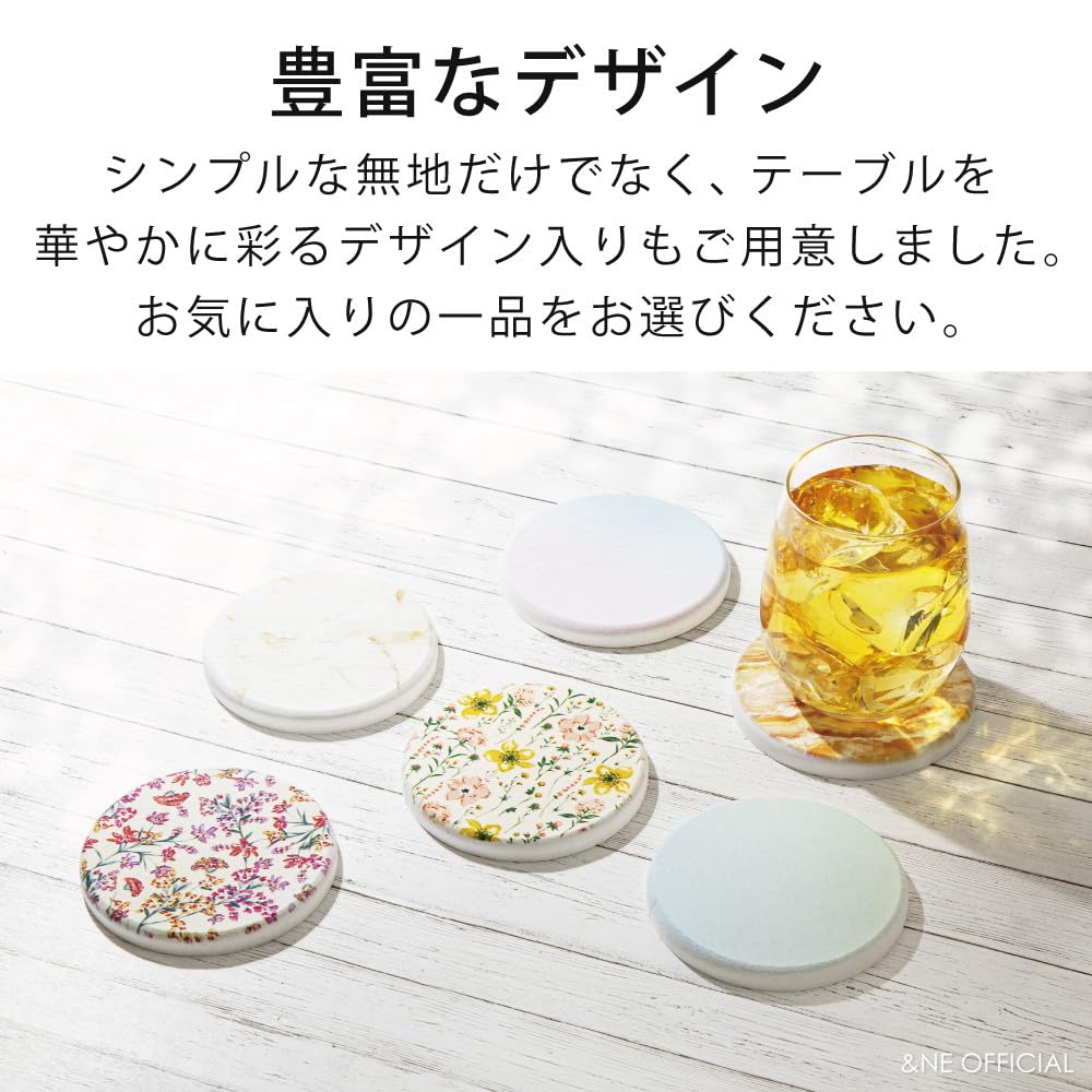 &NE Lava Stone Coasters, Printed White Marble, 9cm Diameter x 1cm Thick, Absorbent, Lava Stone, Asbestos-Free, Quick-Drying, Round, Small, Stylish, 1