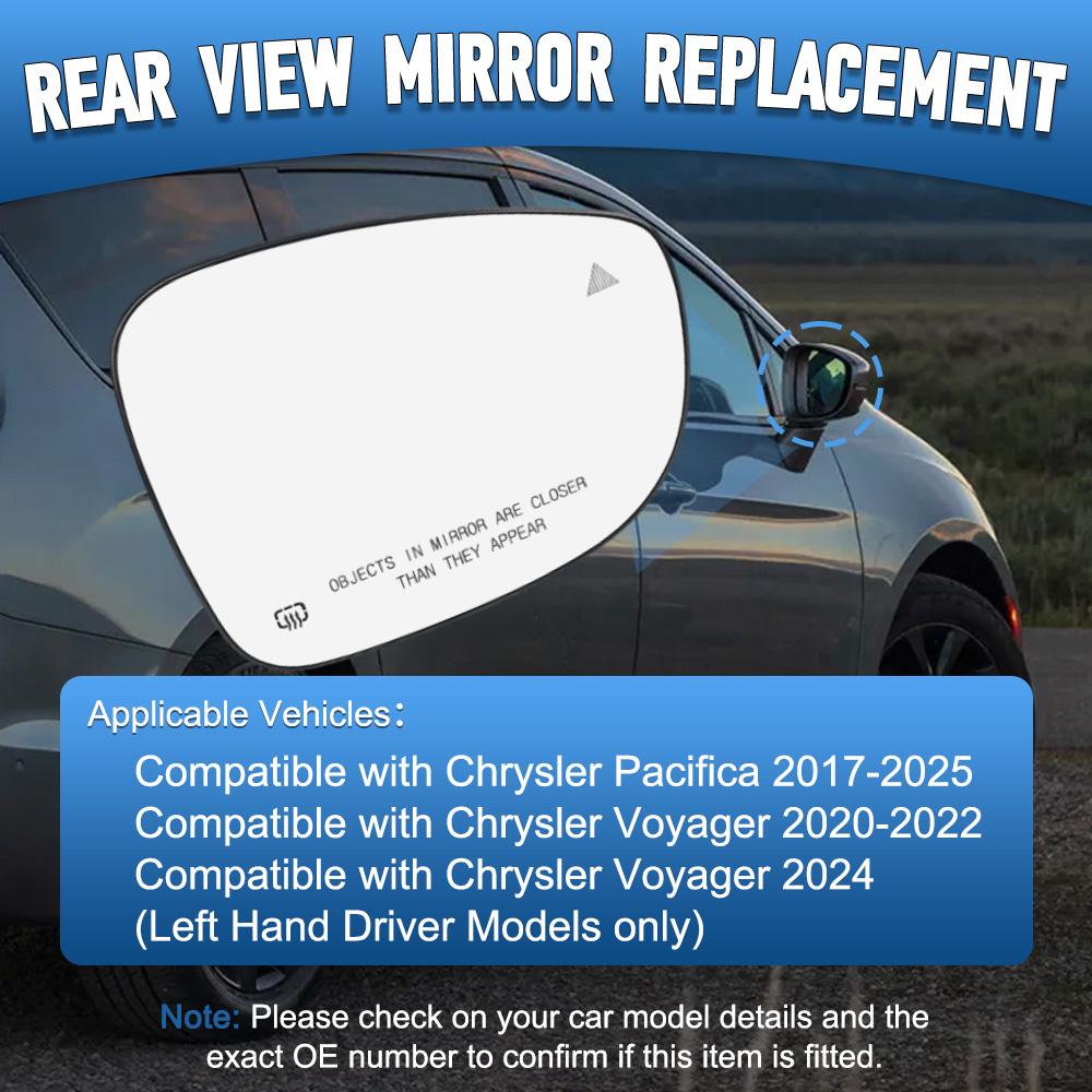 Rearview Mirror Glass Door Wing Mirror Heated Side Mirror Glass Blind Spot for Chrysler Pacifica 2017-2026 Voyager 2020-2026 LHD