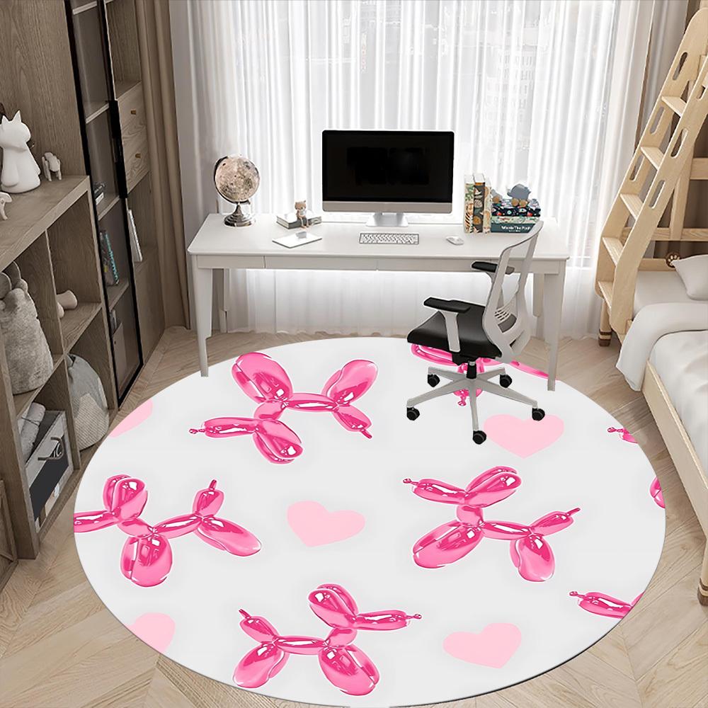 1pc Balloon Dogs Office Round Rug, Carpet for Office, Gaming, Lightweight Round Floor Mat yy260205053