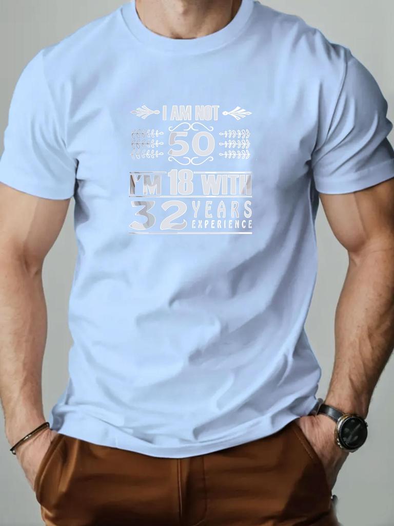 Mens Casual Cotton Round Neck Short Sleeve T Shirt with I AM NOT 50 IM 18 Graphic Print Funny Retro Birthday Party Tee