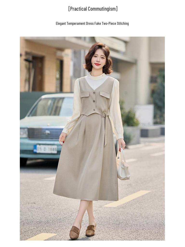 2025 Spring Women's Slimming Mid-Length Spliced Two-Piece Dress MJ2513
