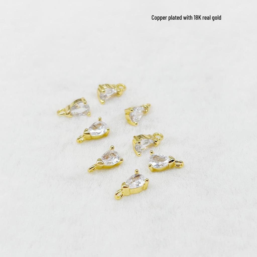 Mini Zirconia Water Drop Pendant Copper Plated 18K Gold Necklace/Earrings/Bracelet DIY Accessories