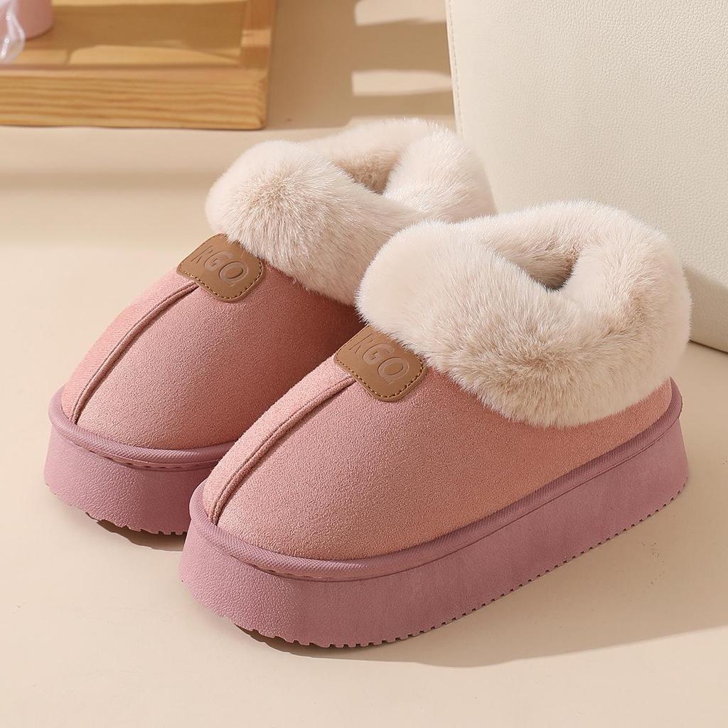 Women's Winter Thick-Soled Non-Slip Fleece-Lined Cotton Slippers - Wool-Lined, Heel-Covering, Outdoor & Indoor Use