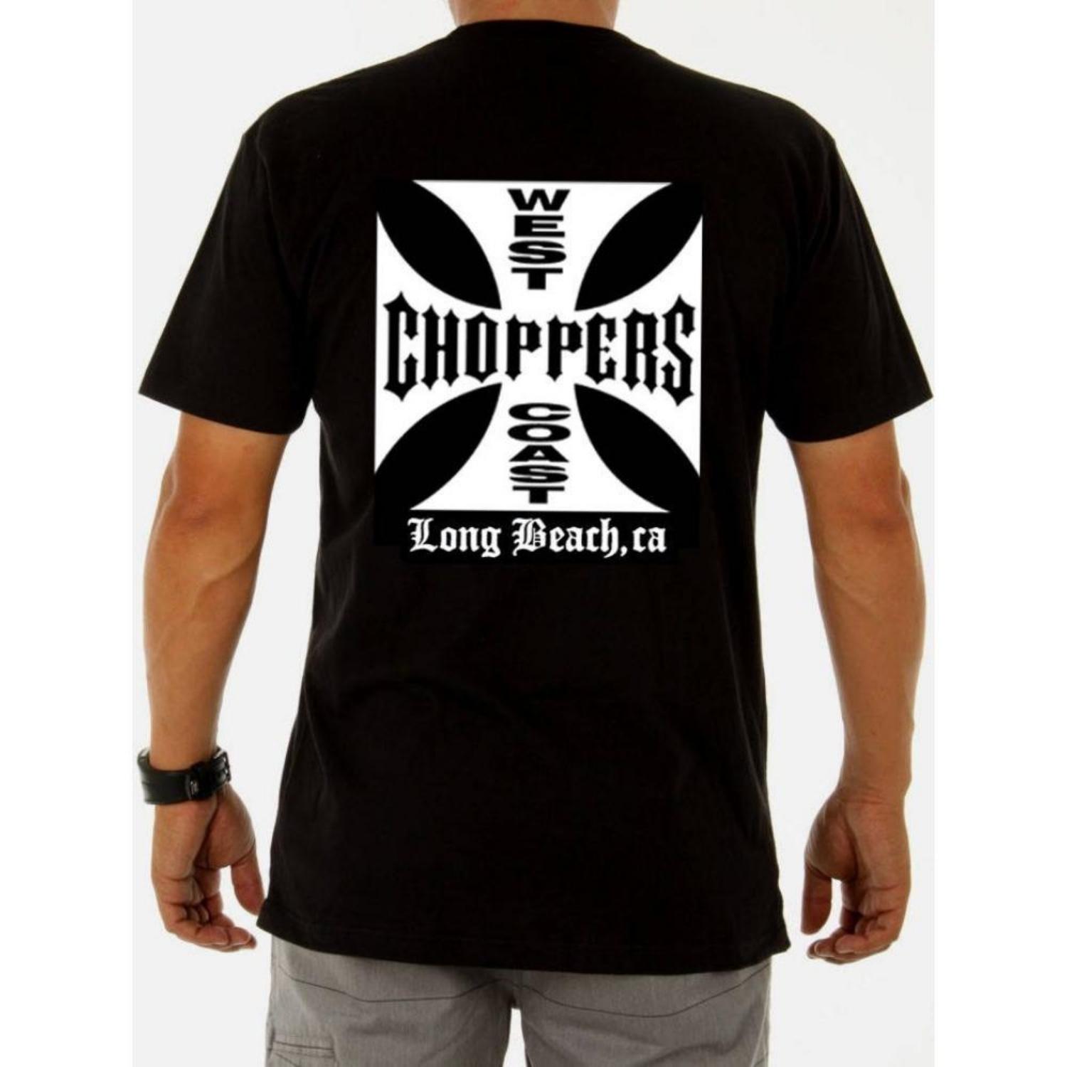 Мужская оверсайз флисовая футболка в уличном стиле West Coast Choppers с принтом-крестом в рамке S чёрный
