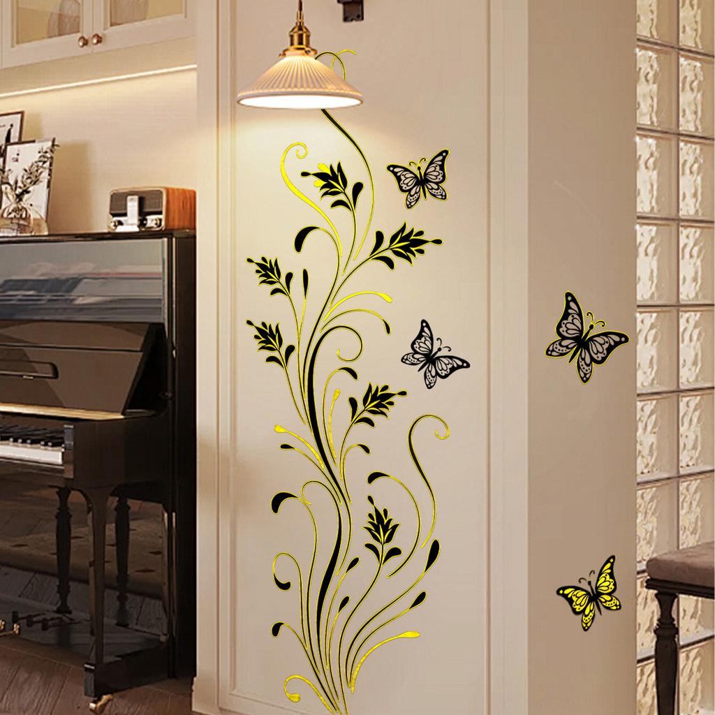 A Variety Of Hand-Painted Creative Flower Vines Butterfly Bronzing Wall Stickers Decorate Living Room Bedroom Background Self-Adhesive Wall Stickers