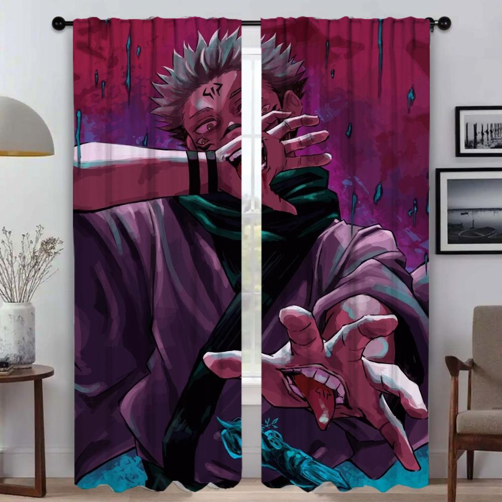 Anti-mosquito Curtains for Living Room Jujutsu Kaisen Home Interior Curtains 2 Pieces Tulle for Bedroom Halloween Decoration