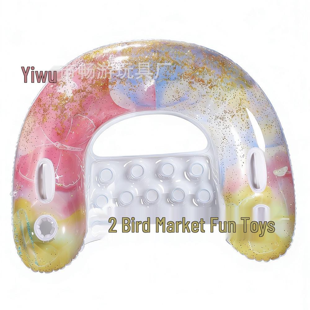 Ins Style Sequin Flower Inflatable Pool Float: U-Shaped Lounge Chair with Net