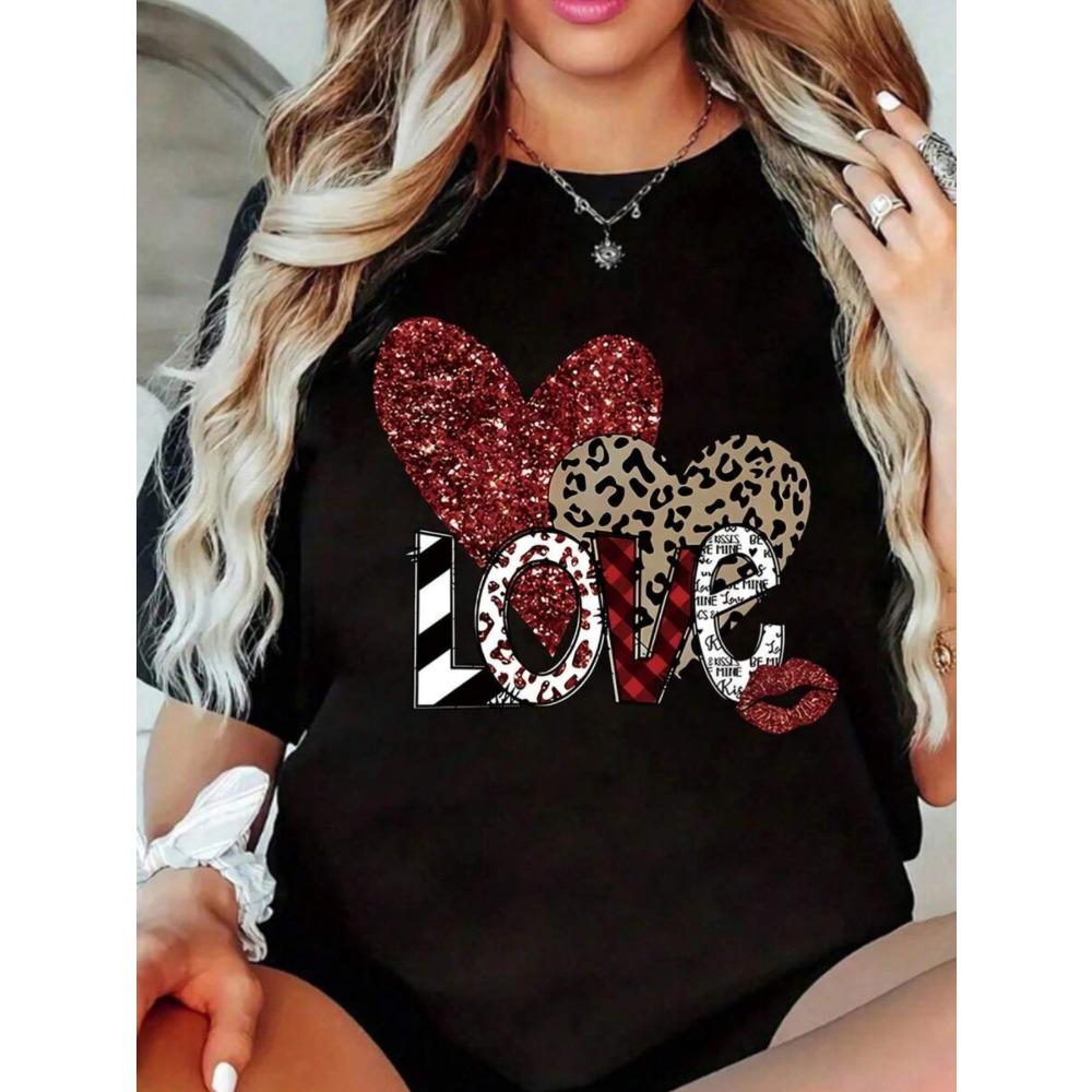 

American retro LOVE! Plus-size women s short-sleeve T-shirt, a must-have for curvy hot girls M