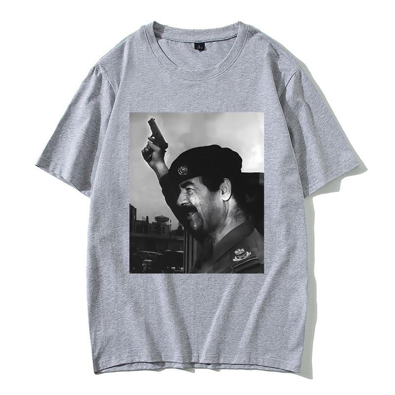 

2025 Summer Saddam Hussein with Gun Funny Meme T-shirts Men Women Fashion Oversized Unisex 100% Pure Cotton Printed T-shirt L