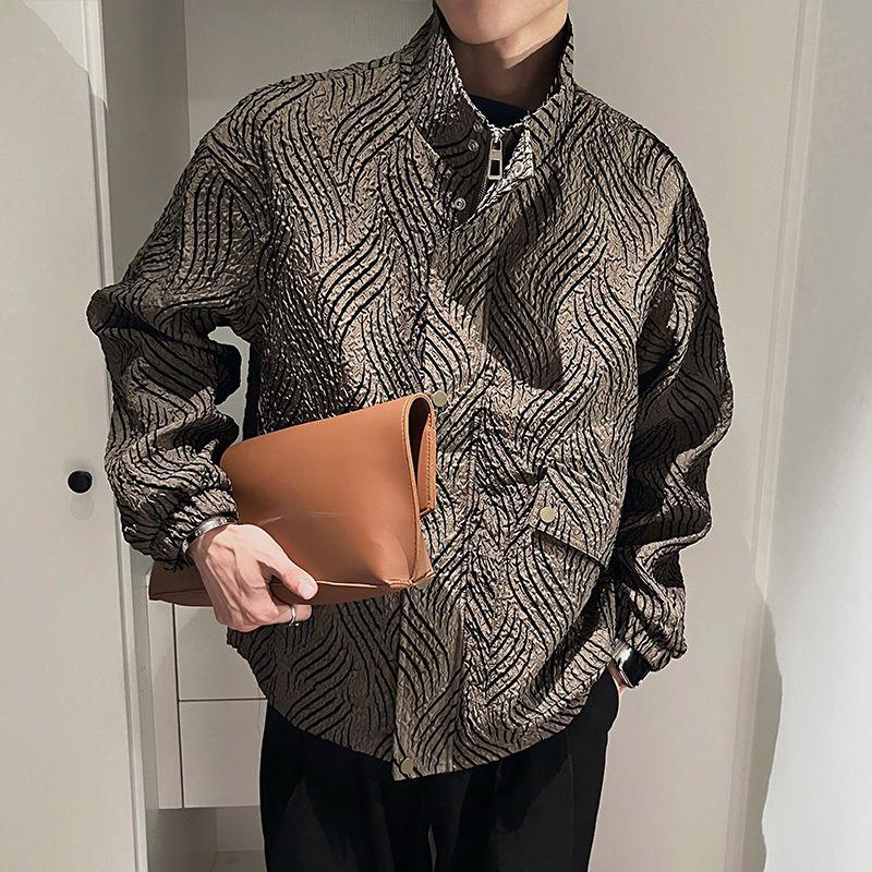 2023 Spring and Autumn Fashion Trendy Men's Senior Wrinkled Leather Stand Neck Casual Loose Versatile Raspy and Handsome Jacket