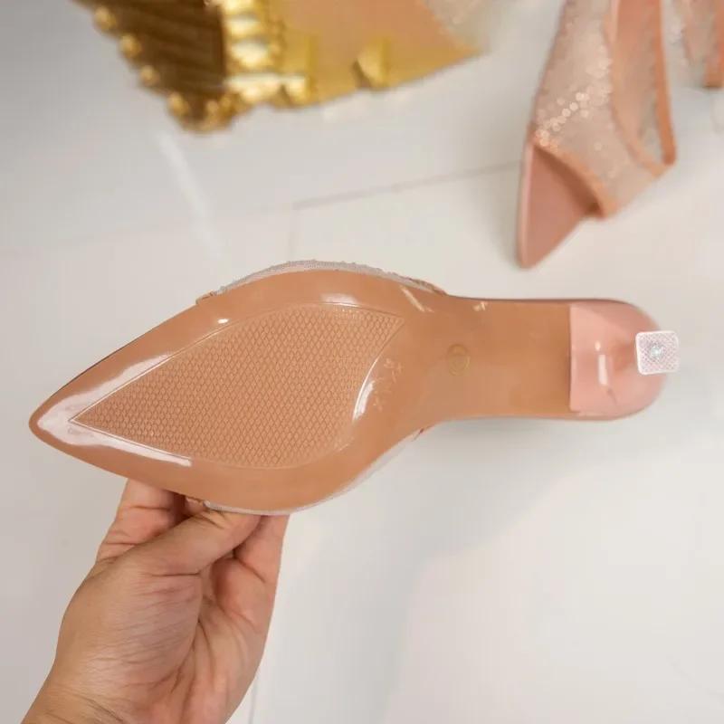 2025 Fashion Ladies Slipper High Heel Crystal High Heel Women's Words Dragging Slide Shoes Party Shoes Shoes for Women