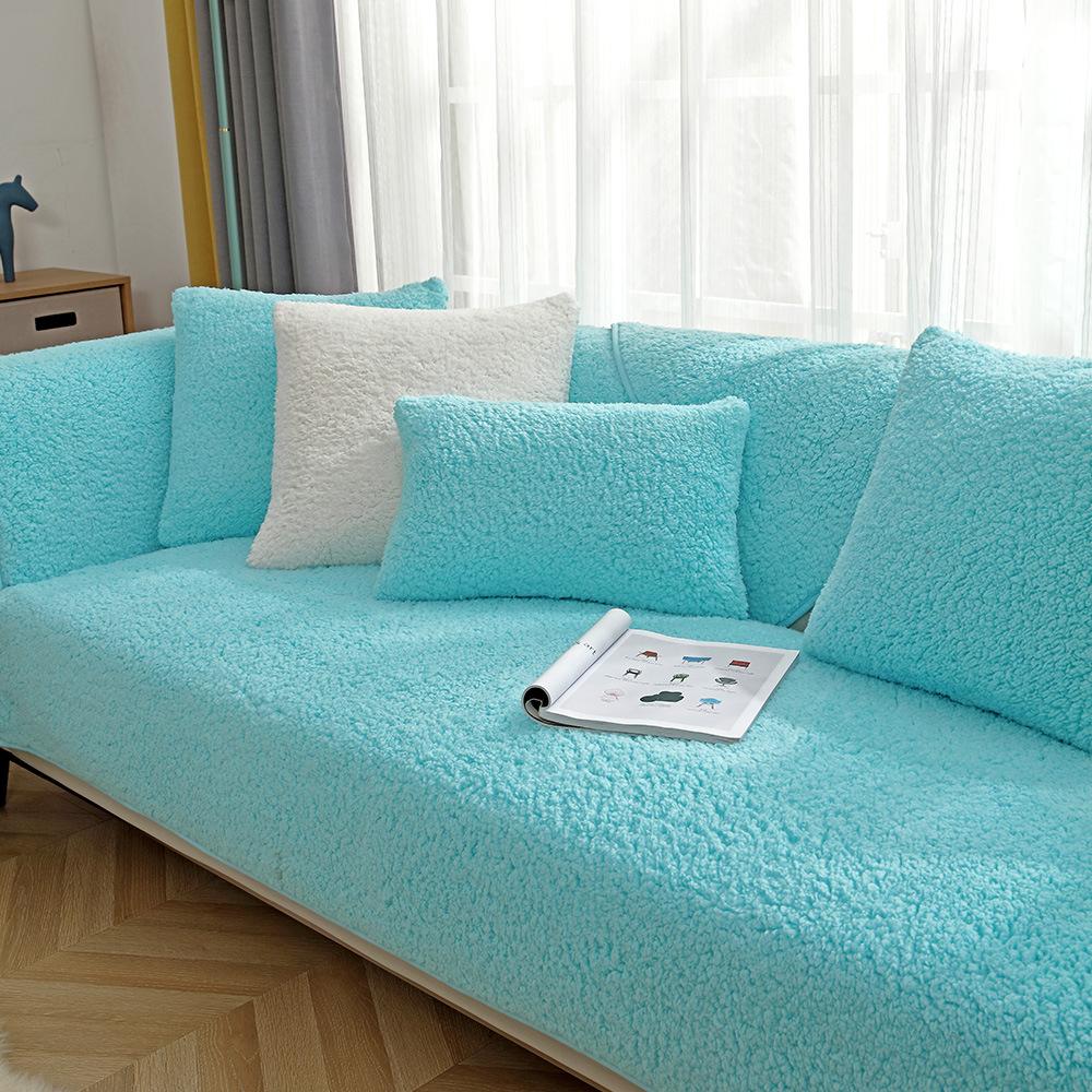 Winter High Grade Thicken Lambswool Sofa Cover Solid Color Anti-slip Couch Covers for Sofas Soft Plush Sofa Towel