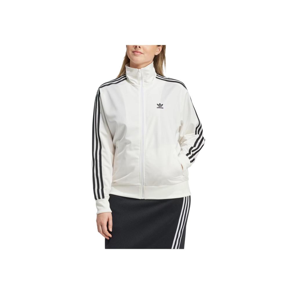 Adidas Originals Adicolor Firebird Track Logo Print Striped Loose Fit Stand Collar Long Sleeve Jacket Women Jackets White JF6547