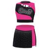 Girls Dance Crop Top and Skirt Set Sleeveless Rhinestone Design Side Slit Cheerleading Costume