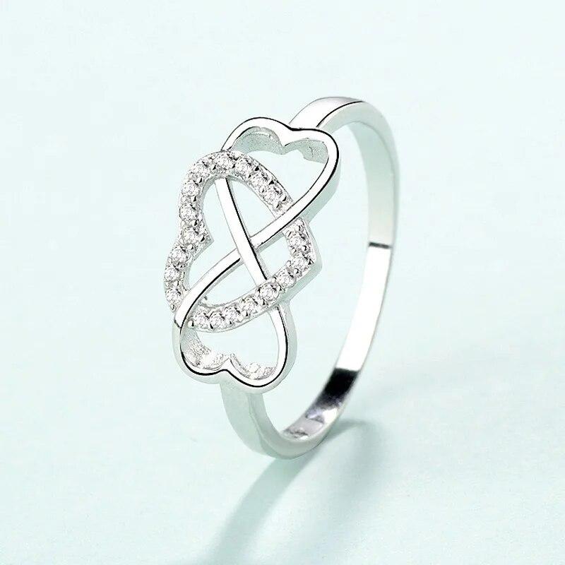 Bagues en argent sterling 925 pour femmes, bague confortable et résistante au ternissement avec zircone cubique polie et infini et cœur
