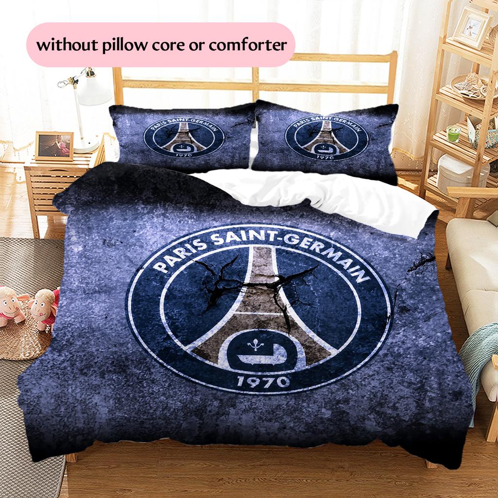 Paris Saint-Germain Fußballclub Muster Bettwäsche Bettdecken-Set Heimdekoration Geschenk (1 Bettbezug + 2 Kissenbezüge (ohne Füllung))
