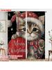 2pcs, plane printing Curtains&Window Treatment Santa Hat Red Cat_ Lantern & Snowflakes Versatile Polyester Fabric (without