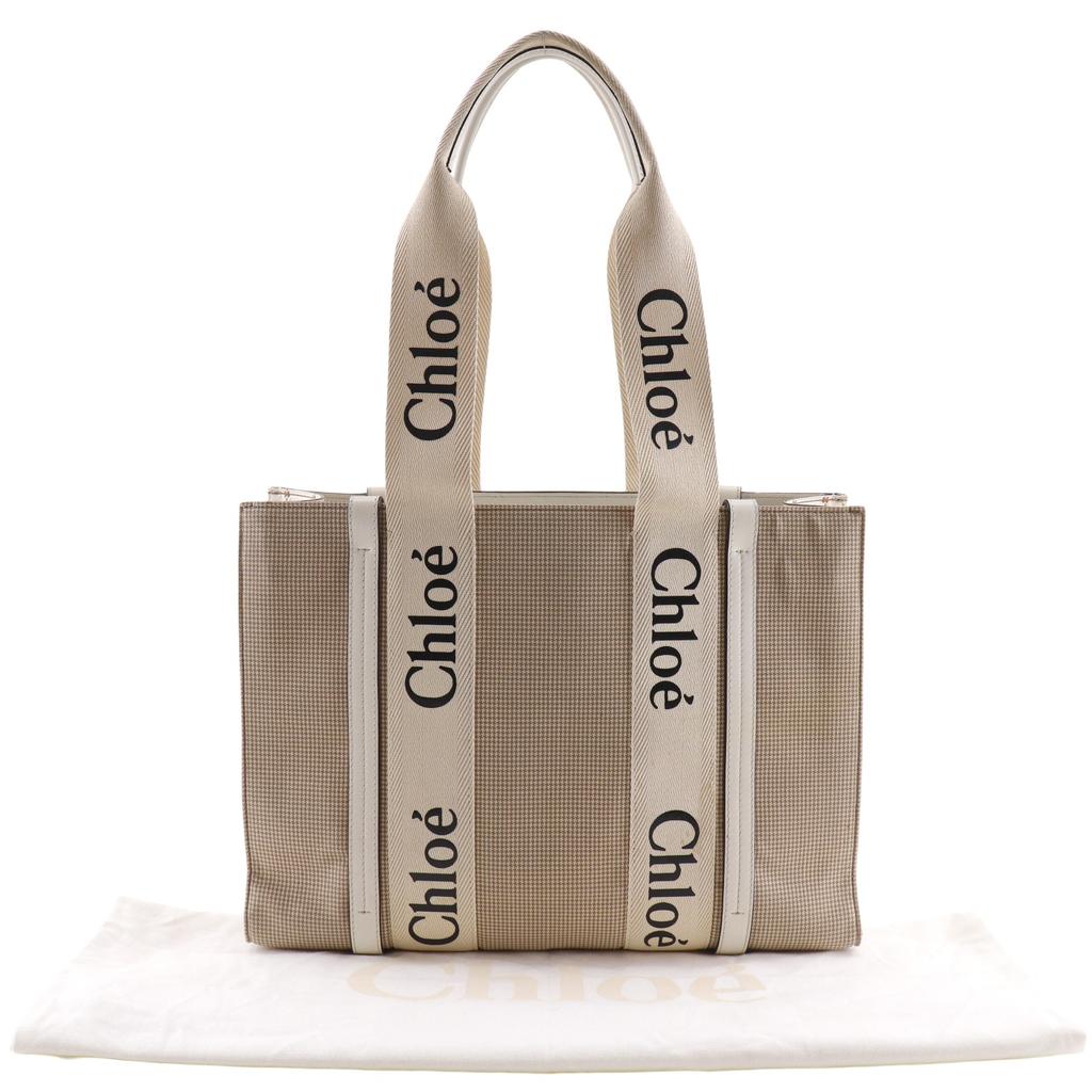 Chloe Woody medium tote Tote Bag beige canvas Women Used