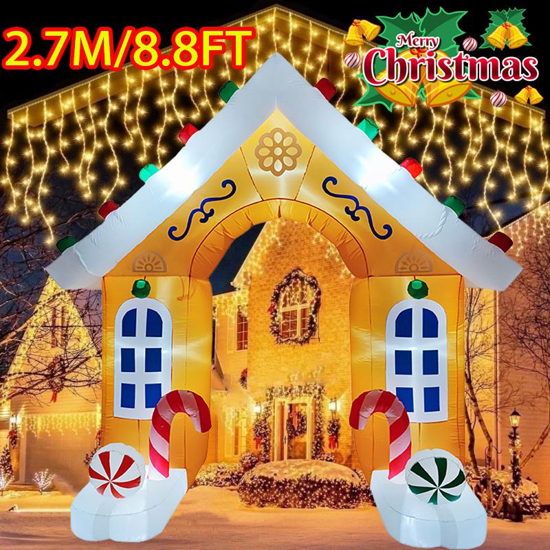 

Christmas Decorations House Archway 2.7M/8.8FT Inflatable Toys Built-in LED Lights Model Holiday Props Xmas Party New Year Decor EU Plug