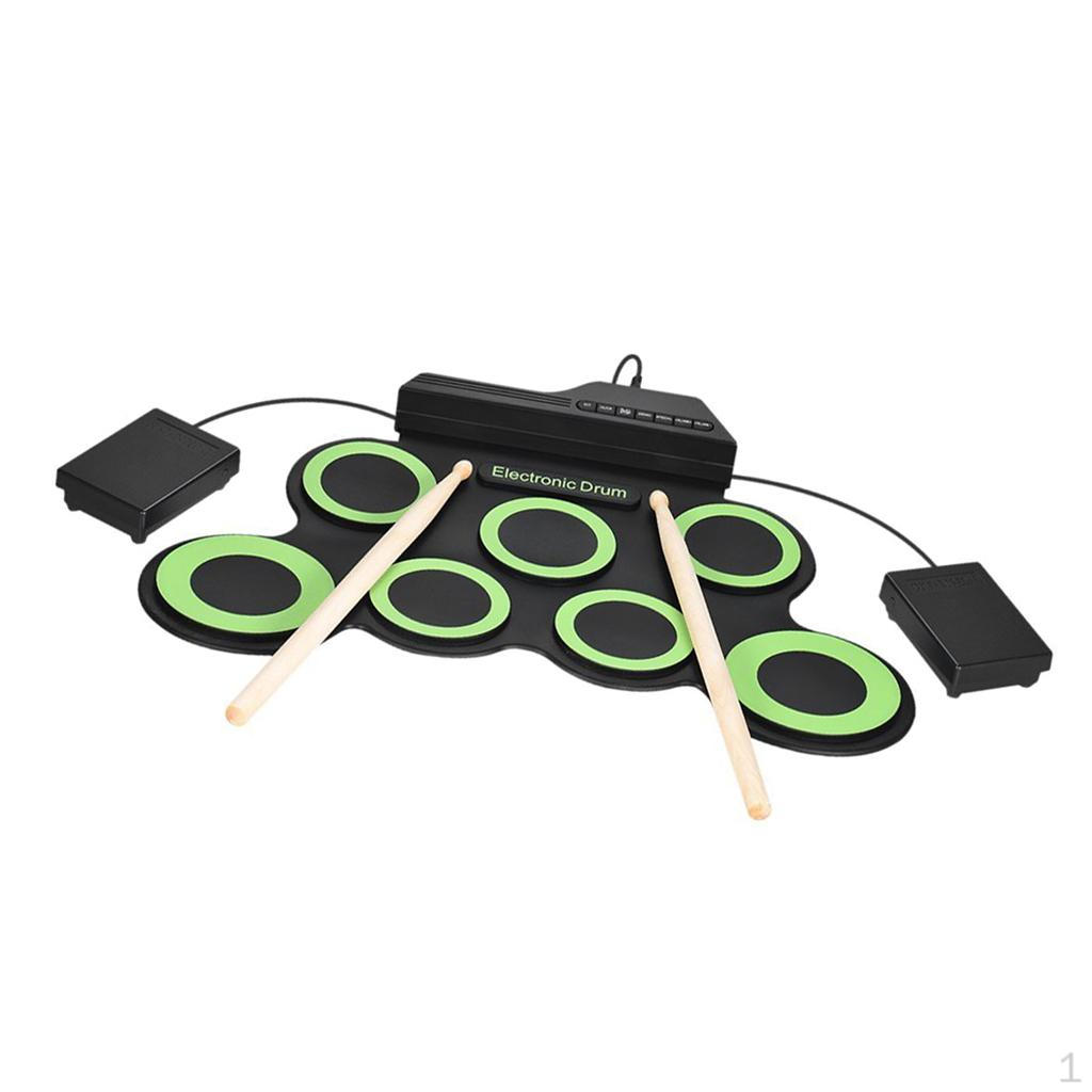 Set 7 Pad Roll Up Drum with Built-in Speaker Sticks