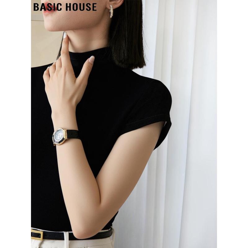 Basic House Women s Mock Neck 3/4 Sleeve Knit Top XL