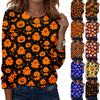 Women's Casual Long Sleeve Pullover Top Halloween Print Round Neck Sweatshirt Comfortable Fit Lightweight Fabric