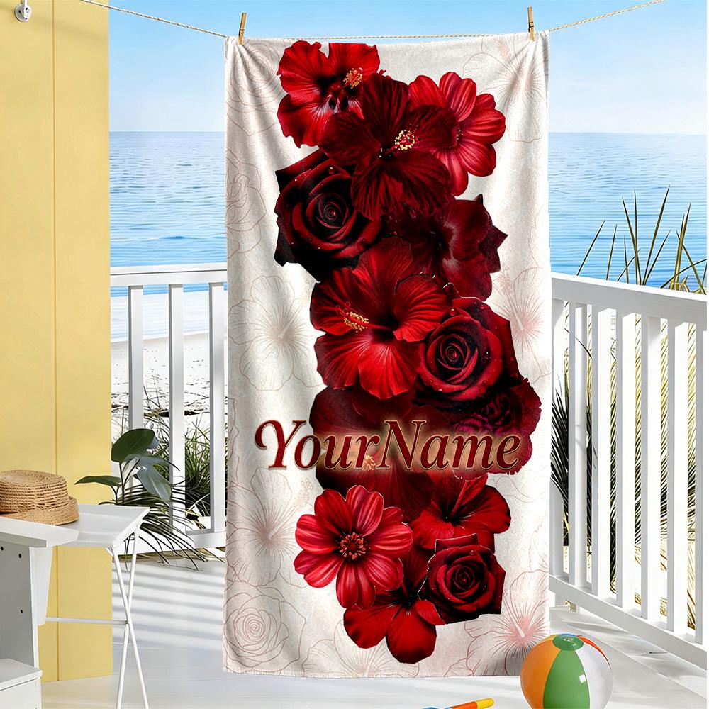 Rose Customized Name Beach Towel Super Soft & Absorbent Suitable for Sports Travel Swimming Yoga Bathroom Beach And Pool