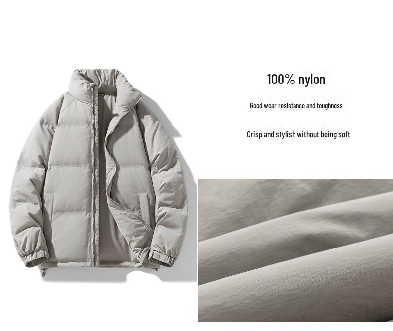 Warme Daunenjacke für Herren: Winter dick gefüttert, mit Samt gefüttert, kältebeständig, 90% weiße Entendaunen, lockere Passform mit Stehkragen.