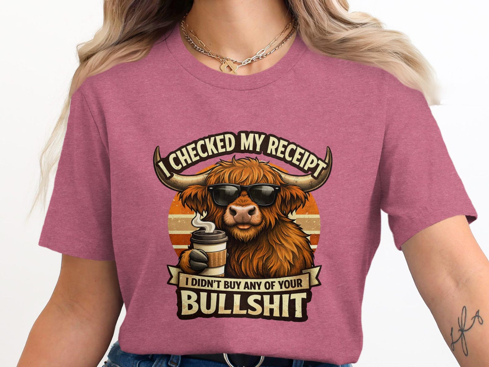 Highland Cow T-Shirt, Retro Sunglasses Coffee Graphic Tee S