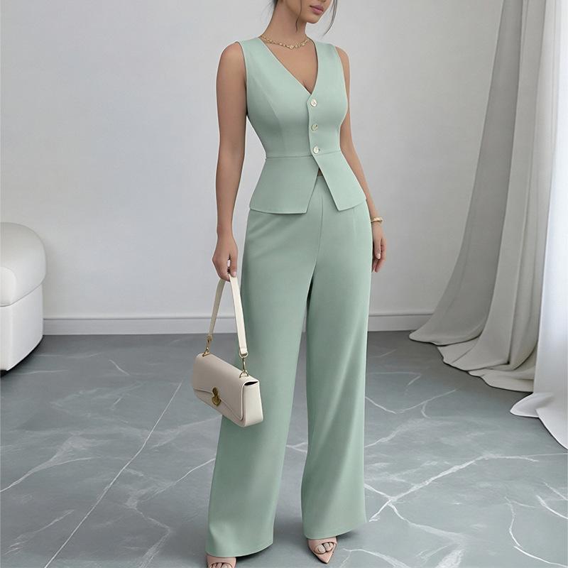 2026 Women's Spring New, Amazon Cross-border Europe and America, Fashion Casual Sleeveless Vest Straight Pants Set