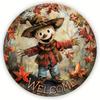 Metal Wall Art 8 Inch Round Scarecrow Welcome Sign Fantasy Decor For Garden Living Room Indoor Outdoor