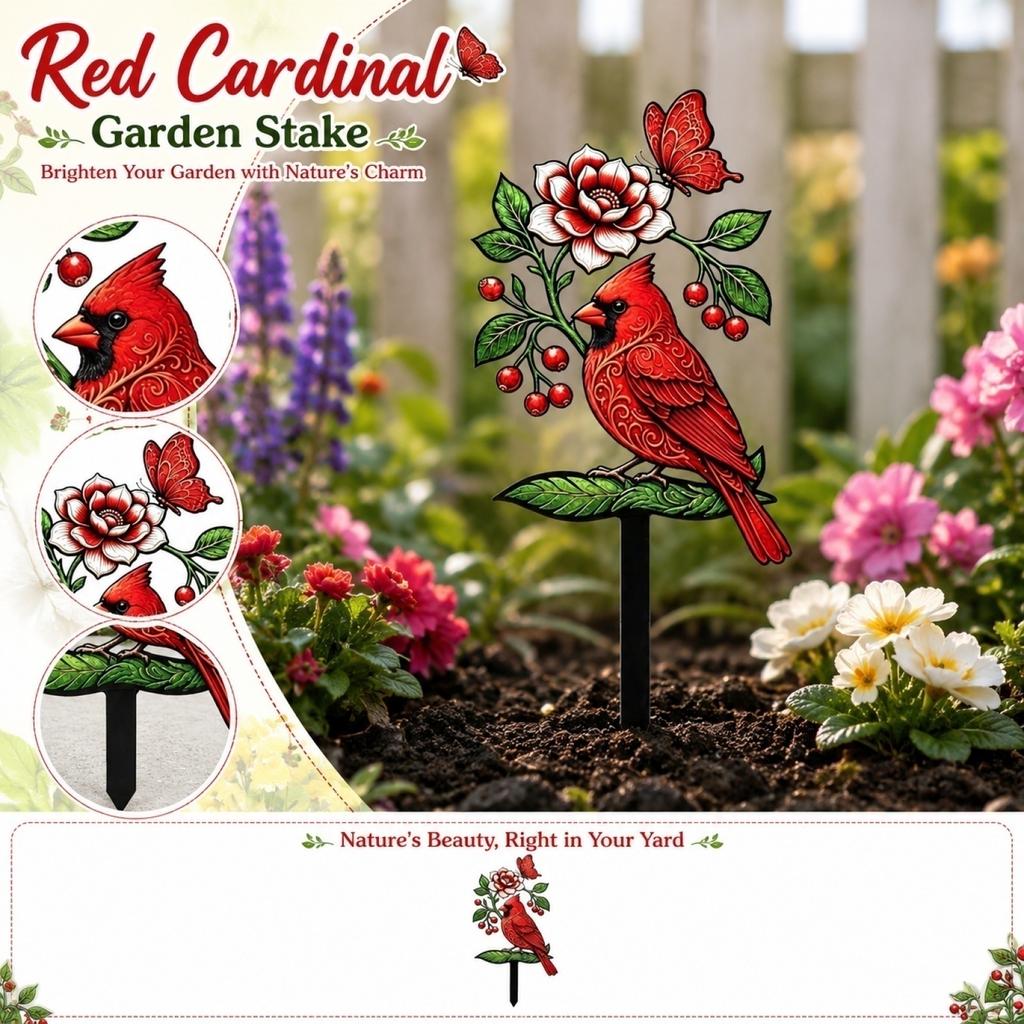 2D Acrylic Garden Stake Featuring Bird and Floral Design Suitable for Outdoor Lawn Decoration and Yard Ornament